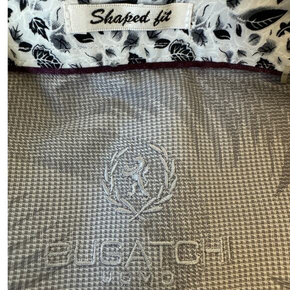 Bugatchi Uomo Gray Palm Tree Leaves Flip Cuff Button Up Long Sleeve Shirt Size M - Picture 10 of 13